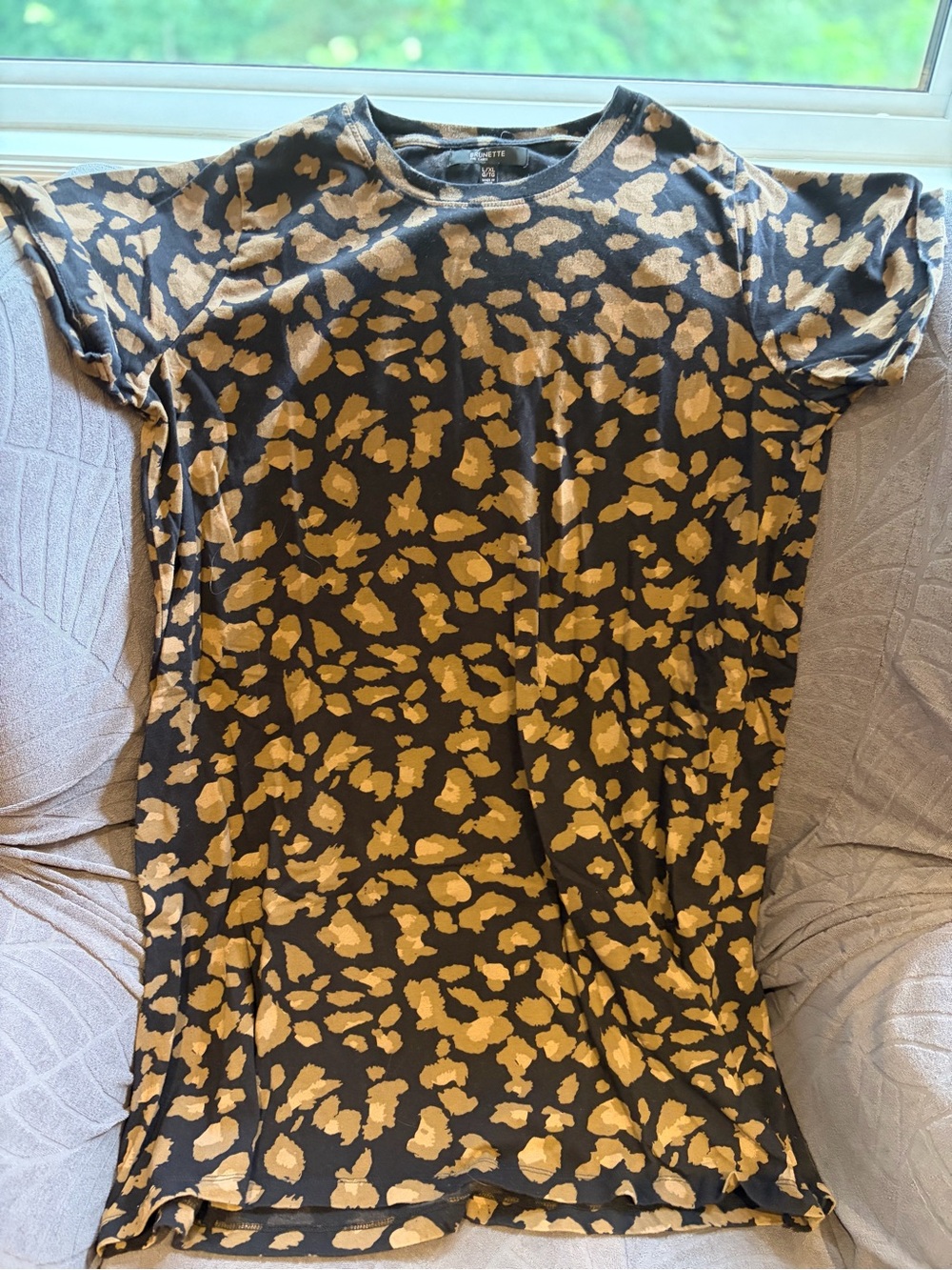 Brunette the Label Leopard Print Tee Dress - Black & Mustard Sz L/XL
